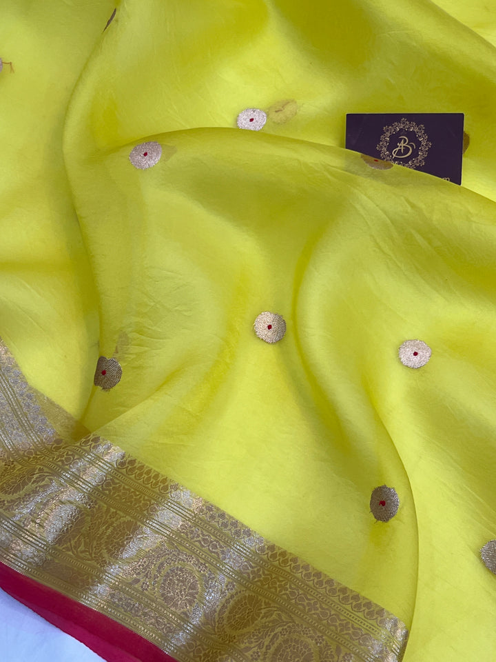 Lemon Yellow Pure Kora Silk Handloom Banarasi Saree