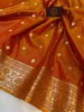 Orange Banarasi Handloom Satin Silk Saree - Aura Benaras