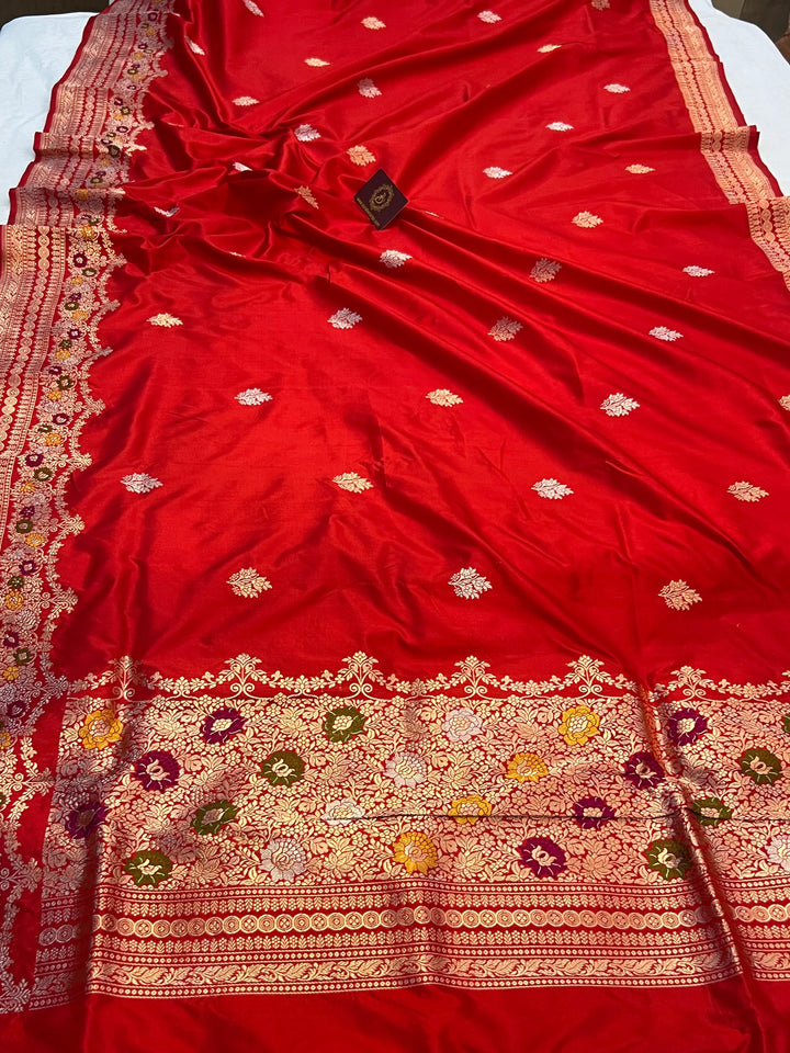Red Pure Katan Silk Handloom Banarasi Saree – Aura Benaras
