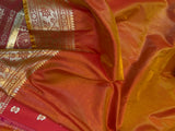 Orange Banarasi Handloom Satin Silk Saree - Aura Benaras