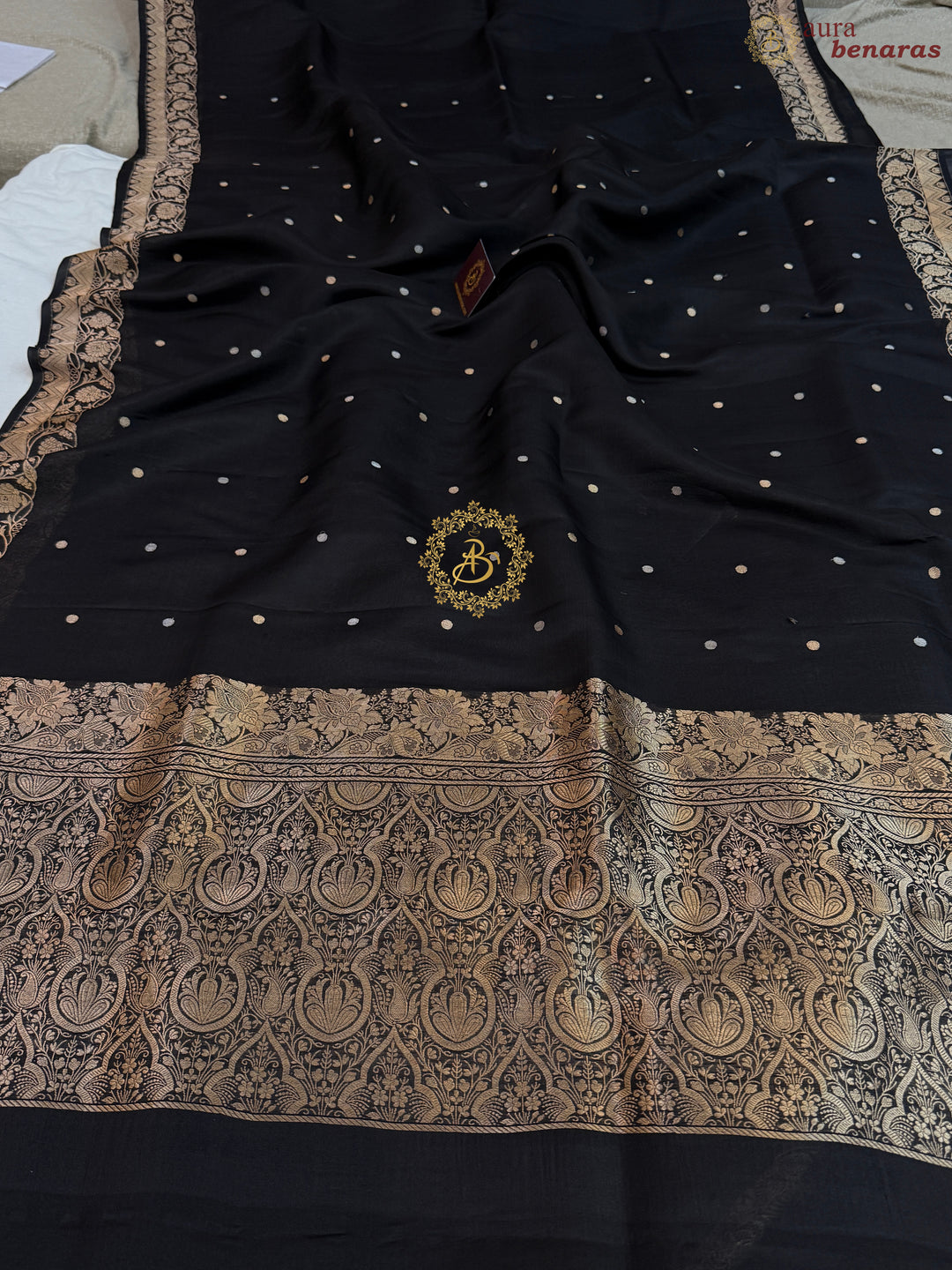Black Pure Kora Silk Handloom Banarasi Saree