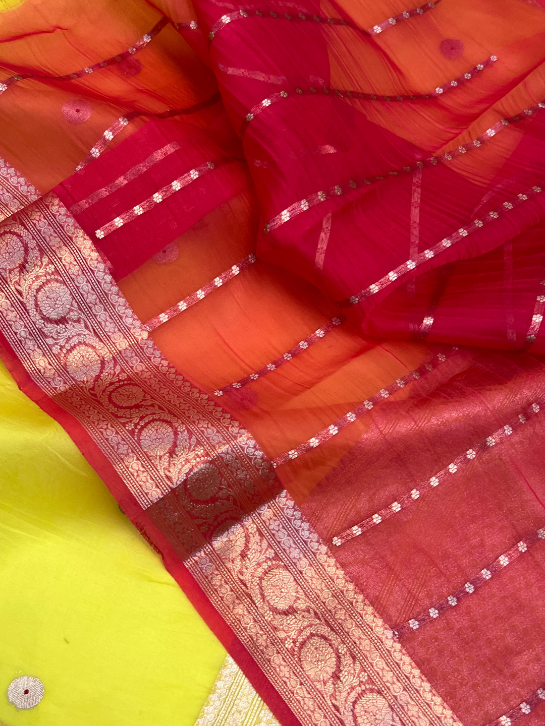 Lemon Yellow Pure Kora Silk Handloom Banarasi Saree