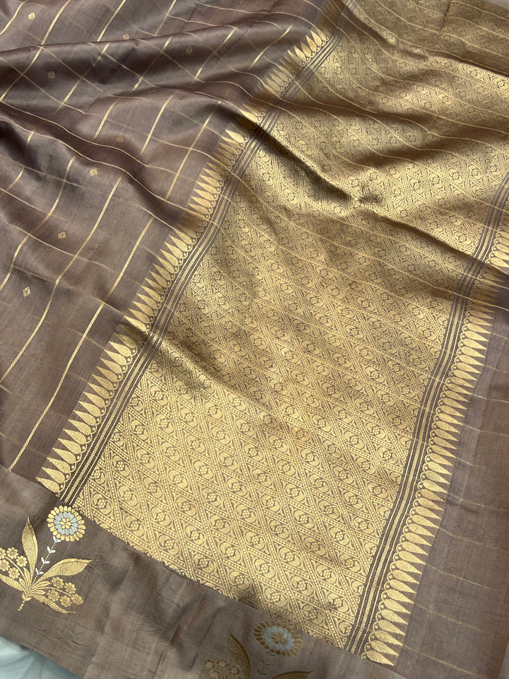 Grey Pure Banarasi Handloom Silk Saree