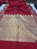 Red Banarasi Handloom Satin Silk Saree - Aura Benaras