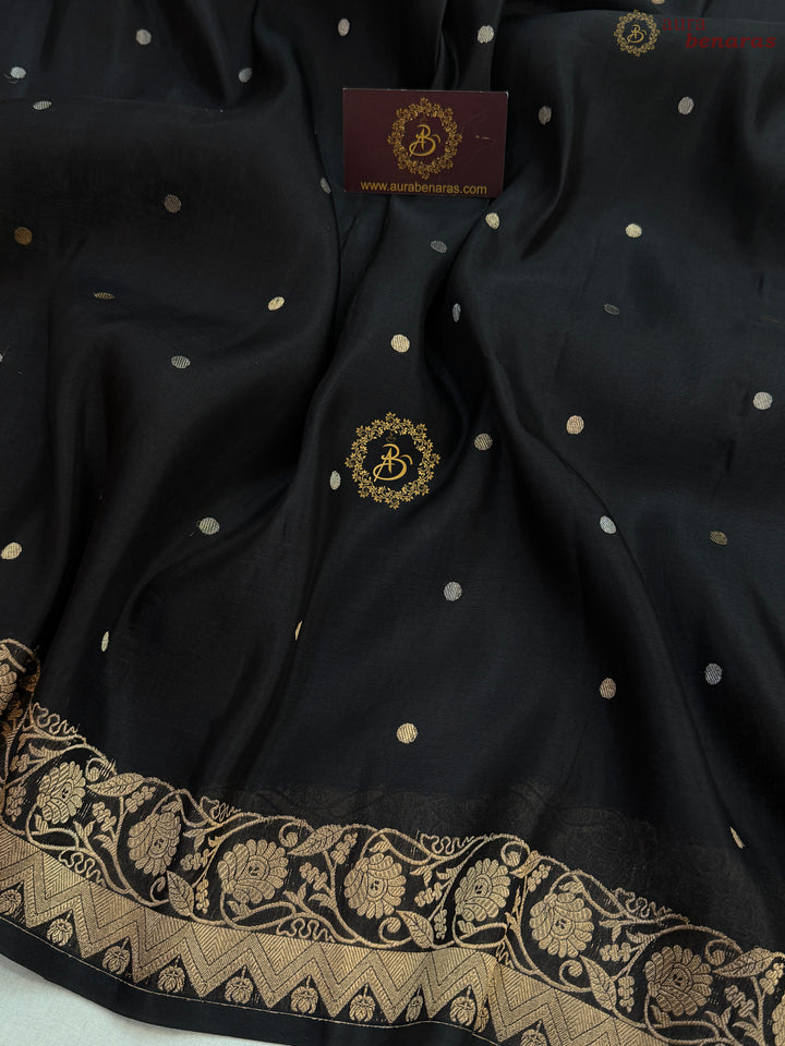 Black Pure Kora Silk Handloom Banarasi Saree