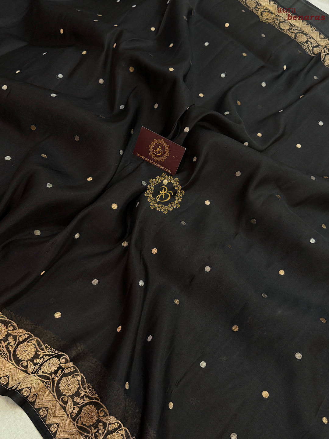 Black Pure Kora Silk Handloom Banarasi Saree