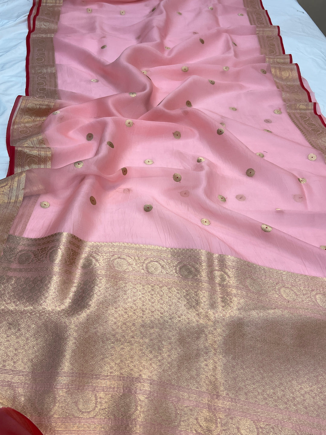 Baby Pink Pure Kora Silk Handloom Banarasi Saree