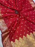 Red Banarasi Handloom Satin Silk Saree - Aura Benaras