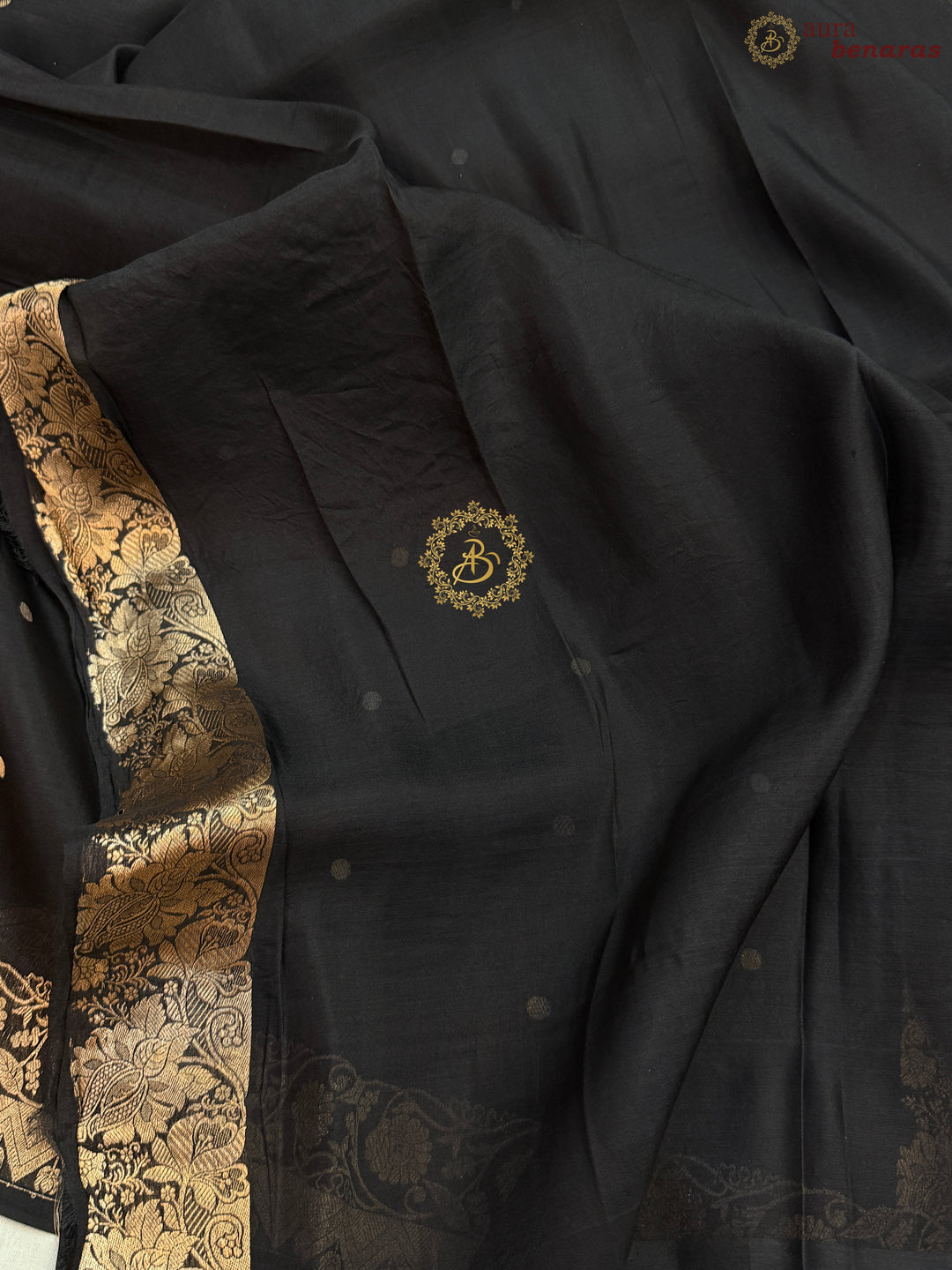 Black Pure Kora Silk Handloom Banarasi Saree