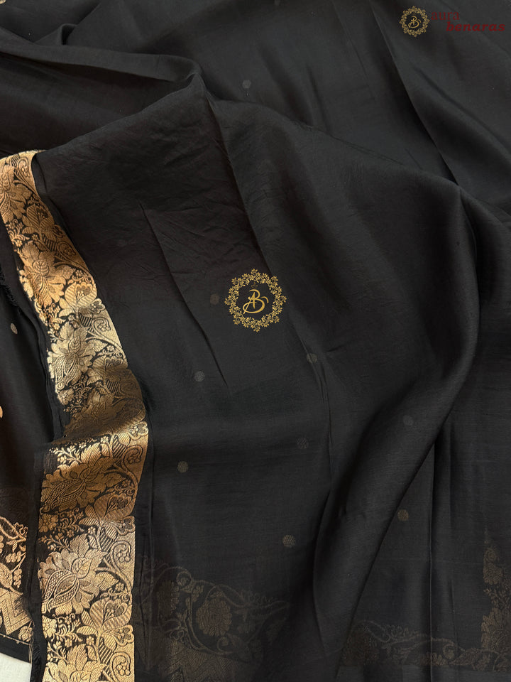 Black Pure Kora Silk Handloom Banarasi Saree