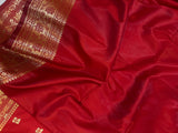 Red Banarasi Handloom Satin Silk Saree - Aura Benaras