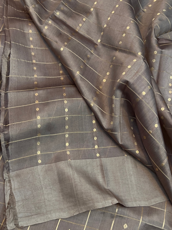 Grey Pure Banarasi Handloom Silk Saree
