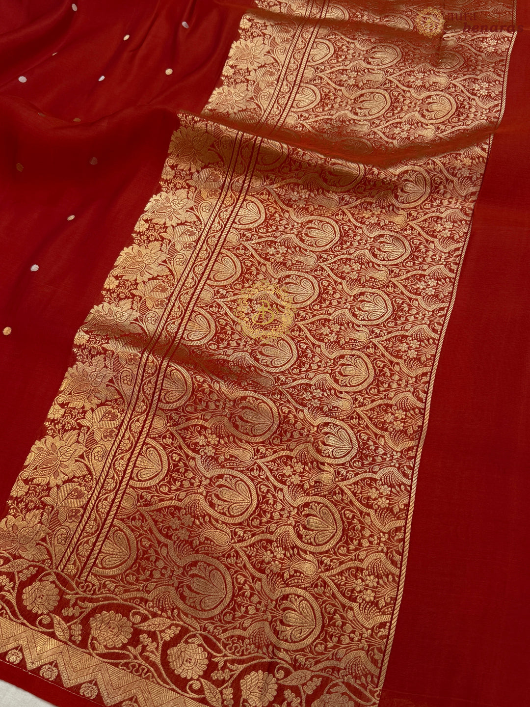 Deep Red Pure Kora Silk Handloom Banarasi Saree