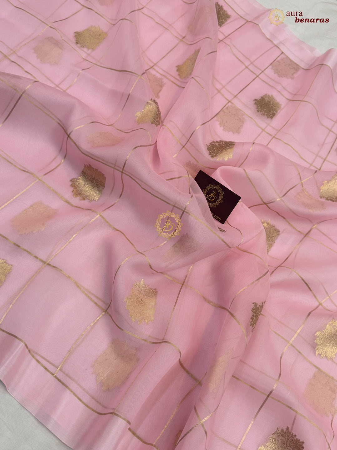 Baby Pink Kora Silk Banarasi Saree with Sona Rupa Butas