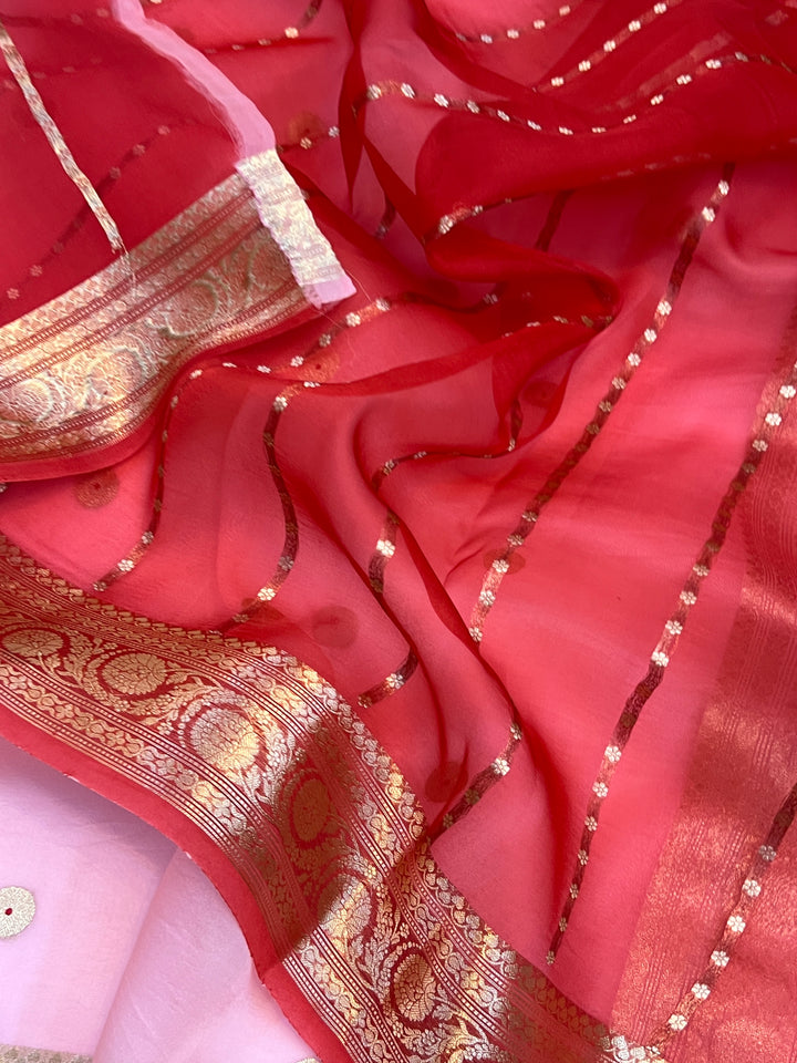 Baby Pink Pure Kora Silk Handloom Banarasi Saree