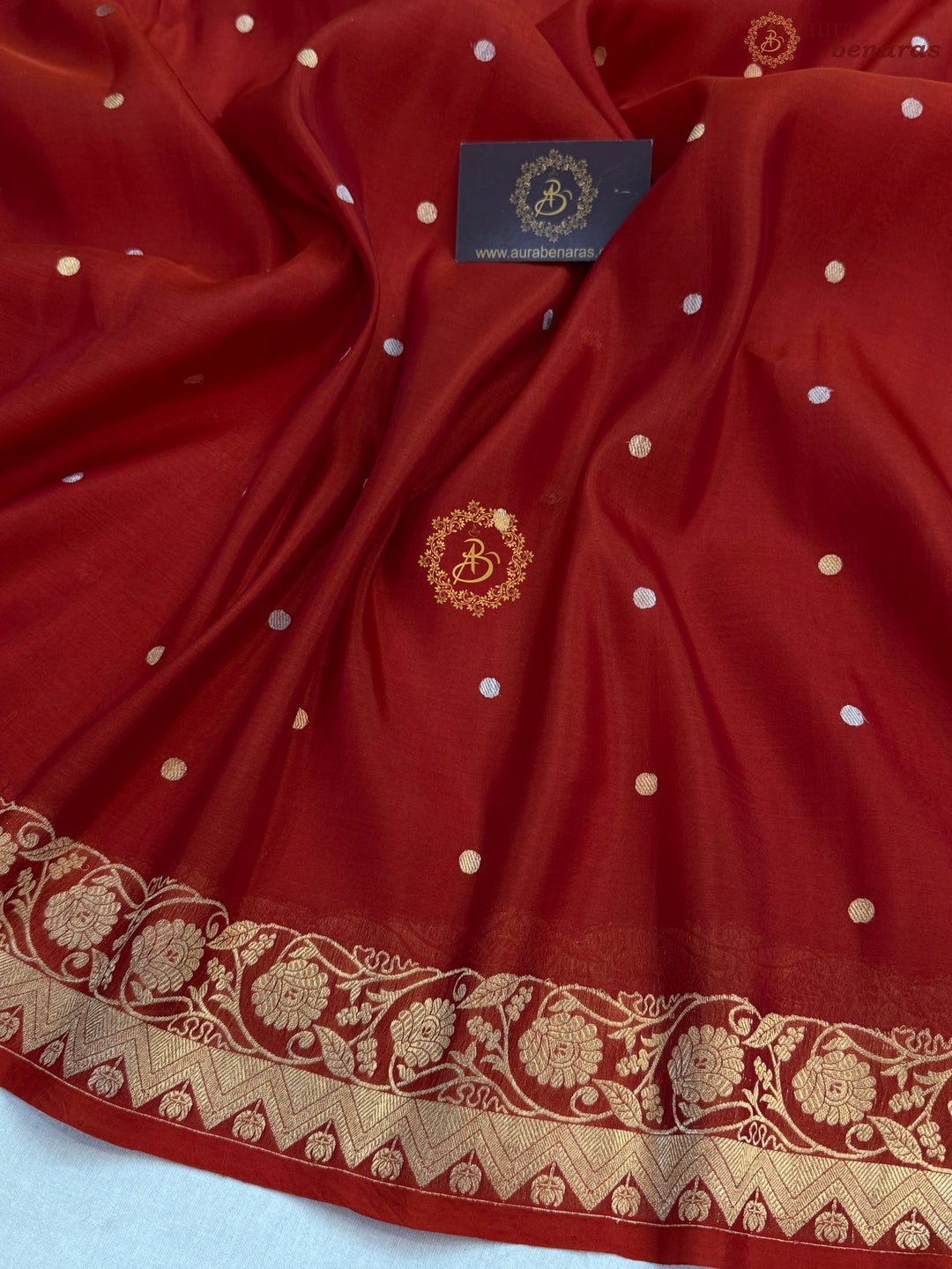 Deep Red Pure Kora Silk Handloom Banarasi Saree