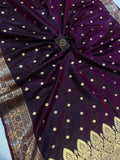 Wine Banarasi Handloom Satin Silk Saree - Aura Benaras