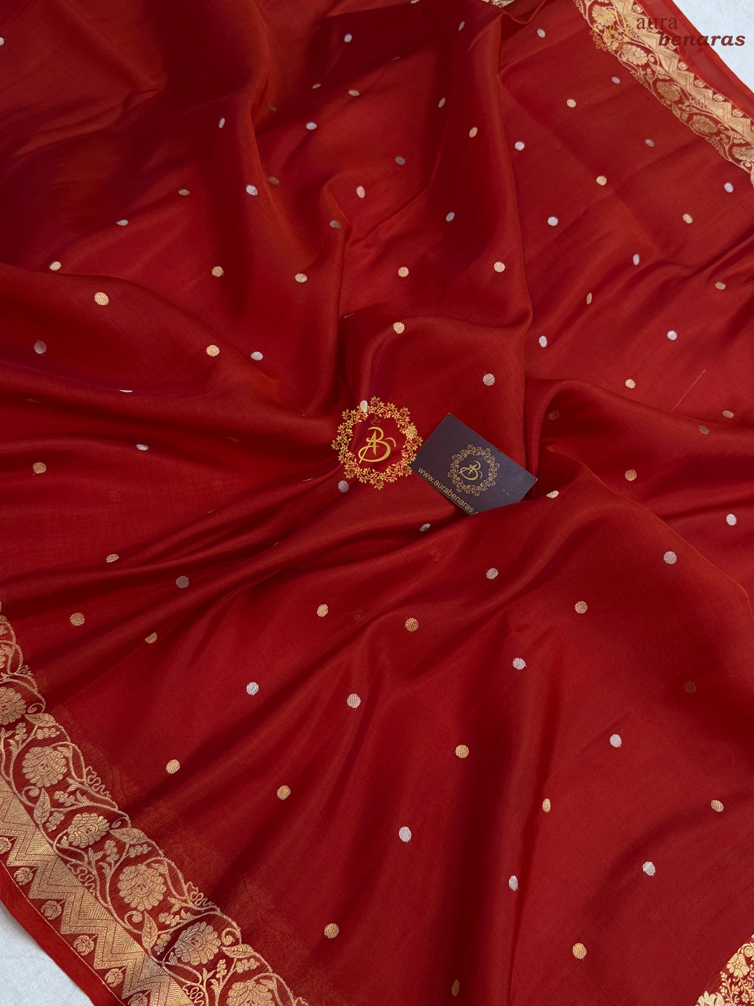 Deep Red Pure Kora Silk Handloom Banarasi Saree
