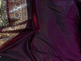 Wine Banarasi Handloom Satin Silk Saree - Aura Benaras