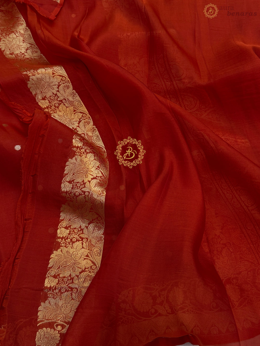 Deep Red Pure Kora Silk Handloom Banarasi Saree
