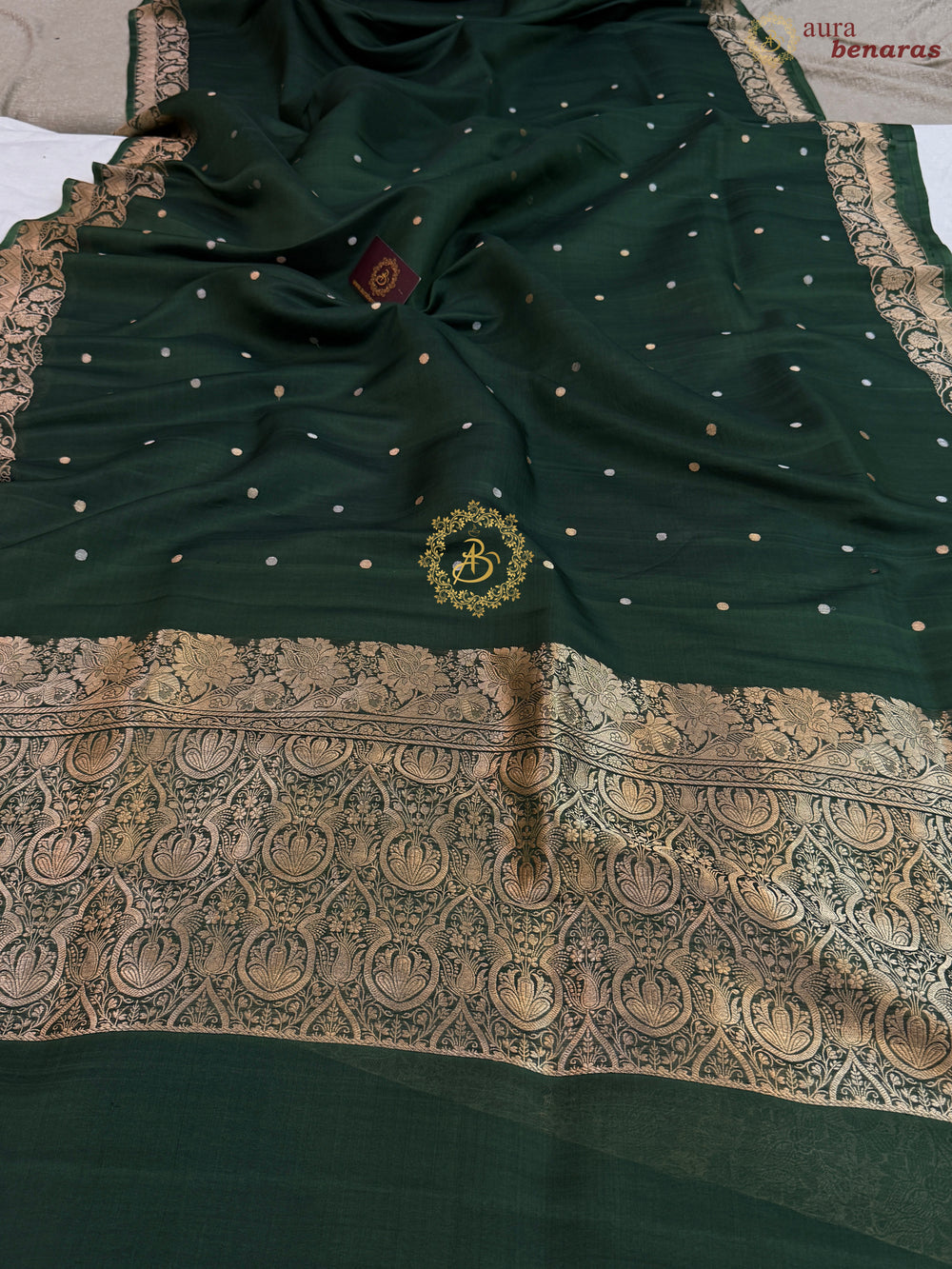 Bottle Green Pure Kora Silk Handloom Banarasi Saree