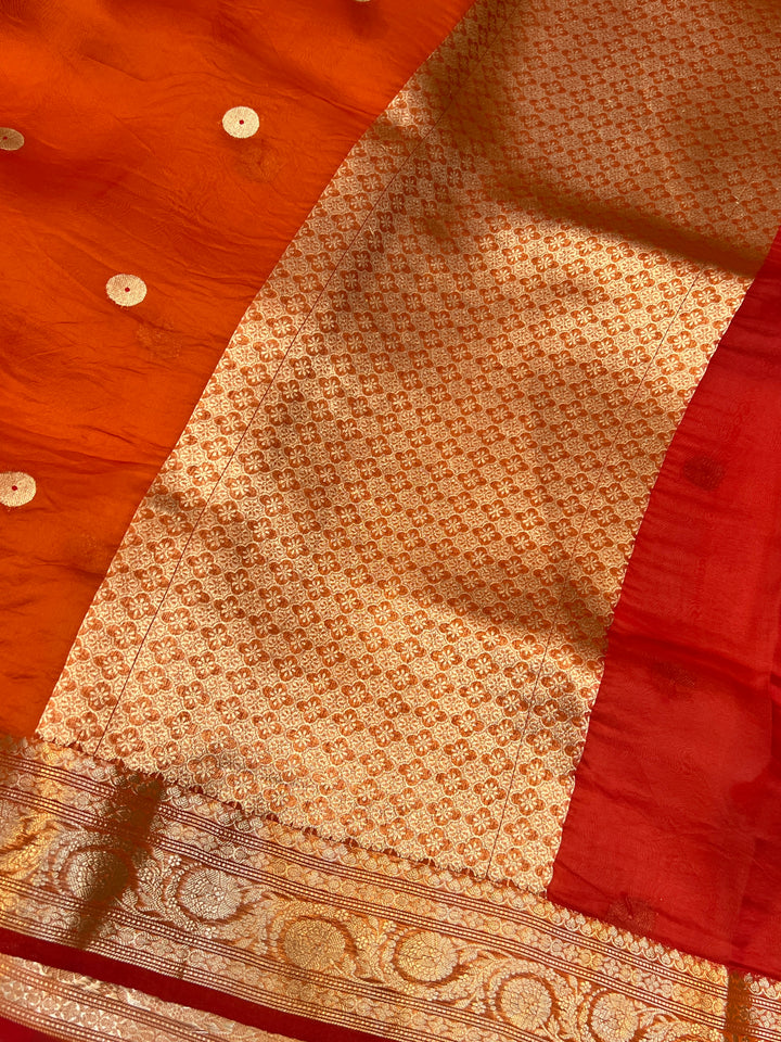 Orange Pure Kora Silk Handloom Banarasi Saree