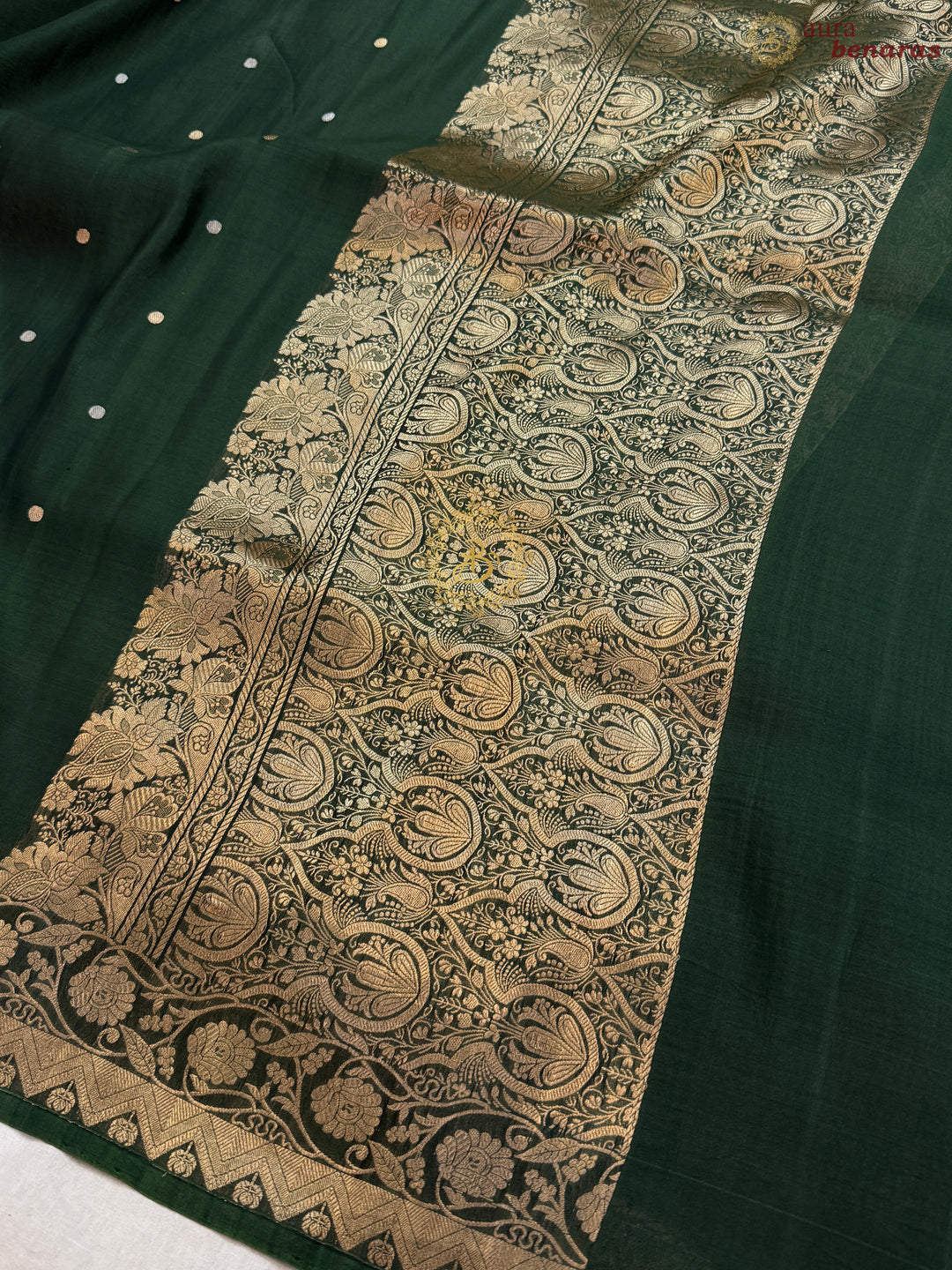 Bottle Green Pure Kora Silk Handloom Banarasi Saree