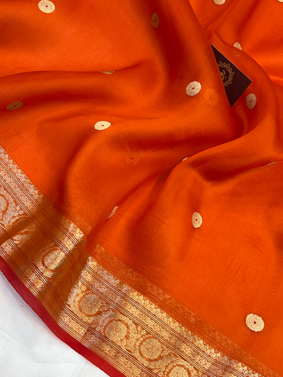 Orange Pure Kora Silk Handloom Banarasi Saree