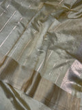 Pastel Olive Green Pure Banarasi Handloom Silk Saree - Aura Benaras