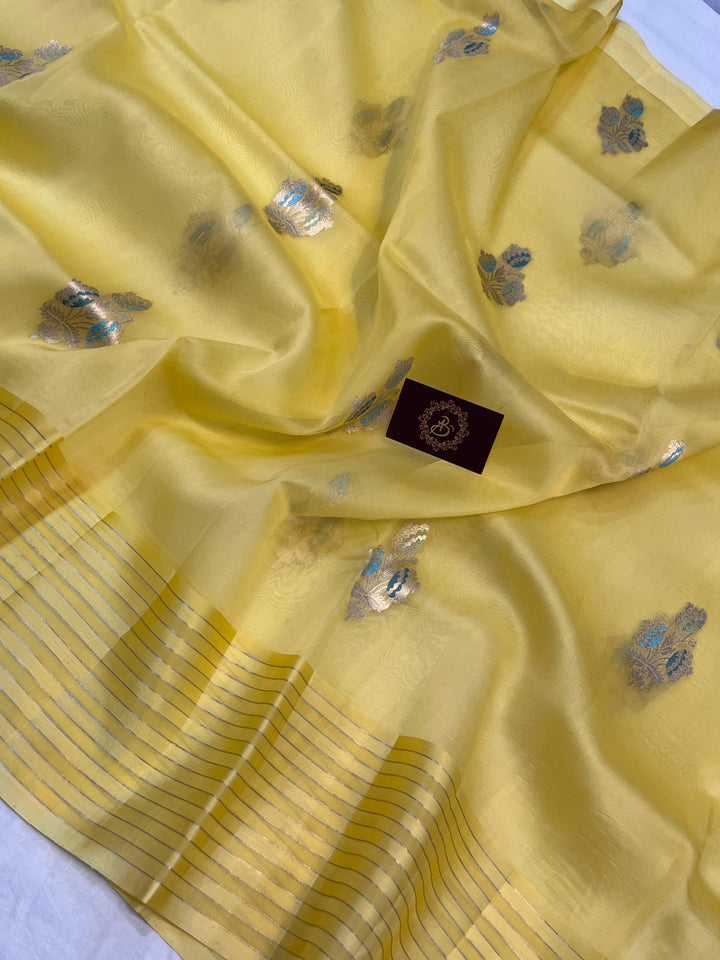 Lemon Yellow Pure Banarasi Handloom Silk Saree - Aura Benaras