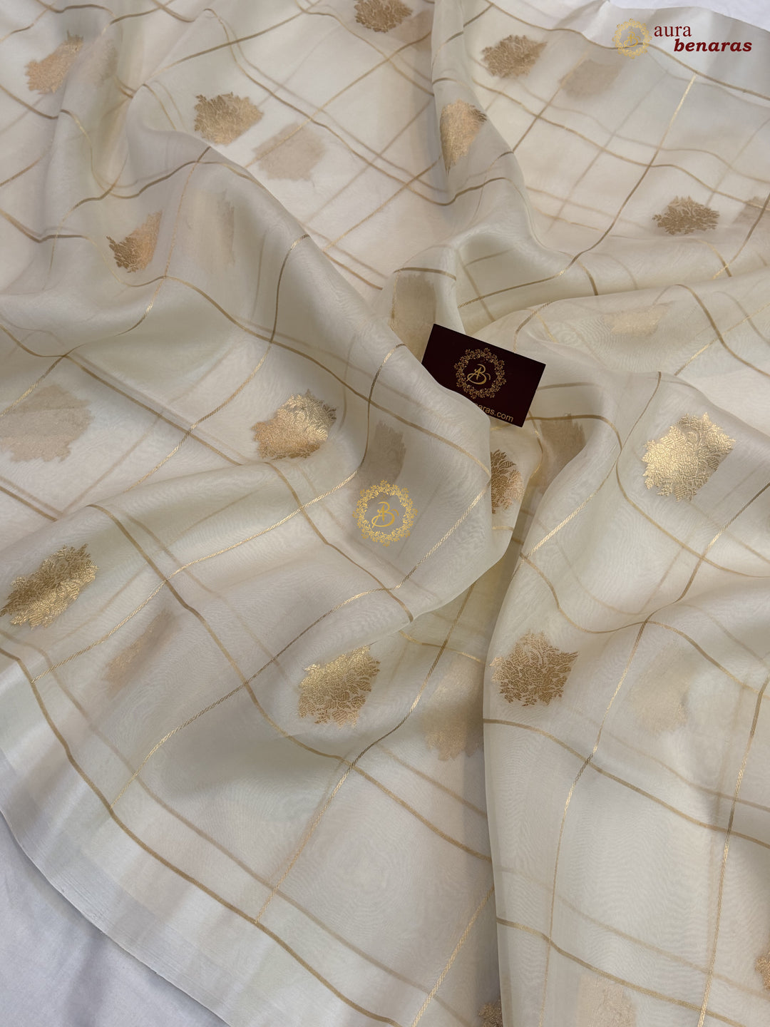 Cream Kora Silk Banarasi Saree with Sona Rupa Butas