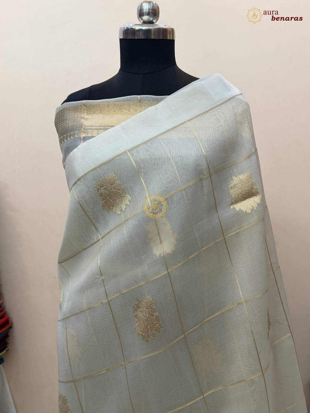 Cream Kora Silk Banarasi Saree with Sona Rupa Butas