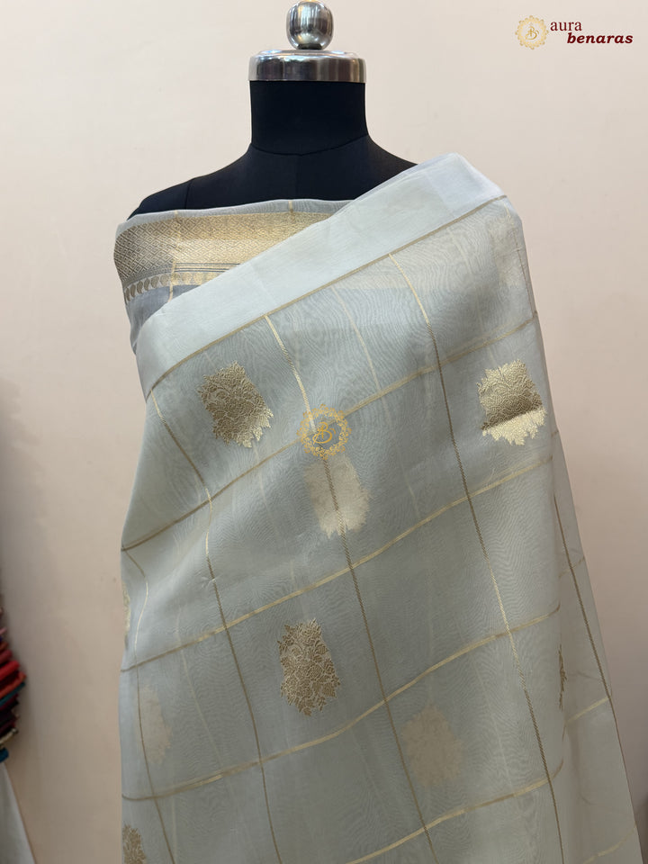 Cream Kora Silk Banarasi Saree with Sona Rupa Butas