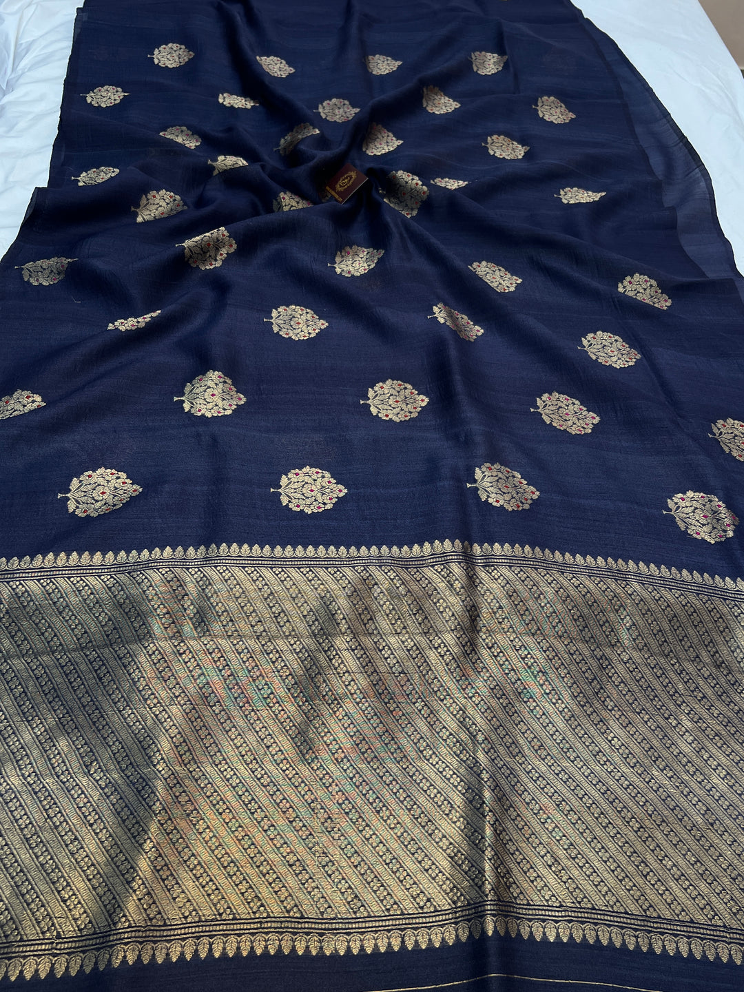 Navy Pure Tussar Silk Handloom Banarasi Saree