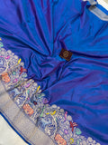 Rama Blue  Pure Banarasi Handloom Katan Silk Saree - Aura Benaras