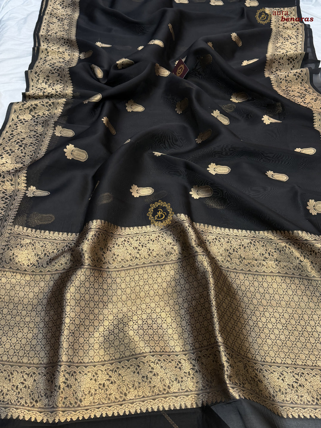 Black Pure Kora Silk Banarasi Saree AuraBenaras