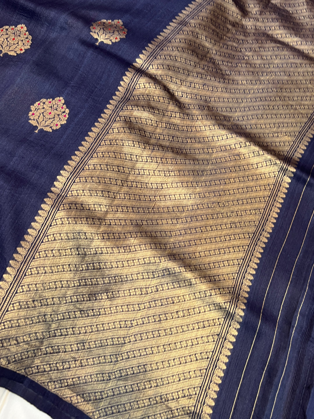 Navy Pure Tussar Silk Handloom Banarasi Saree