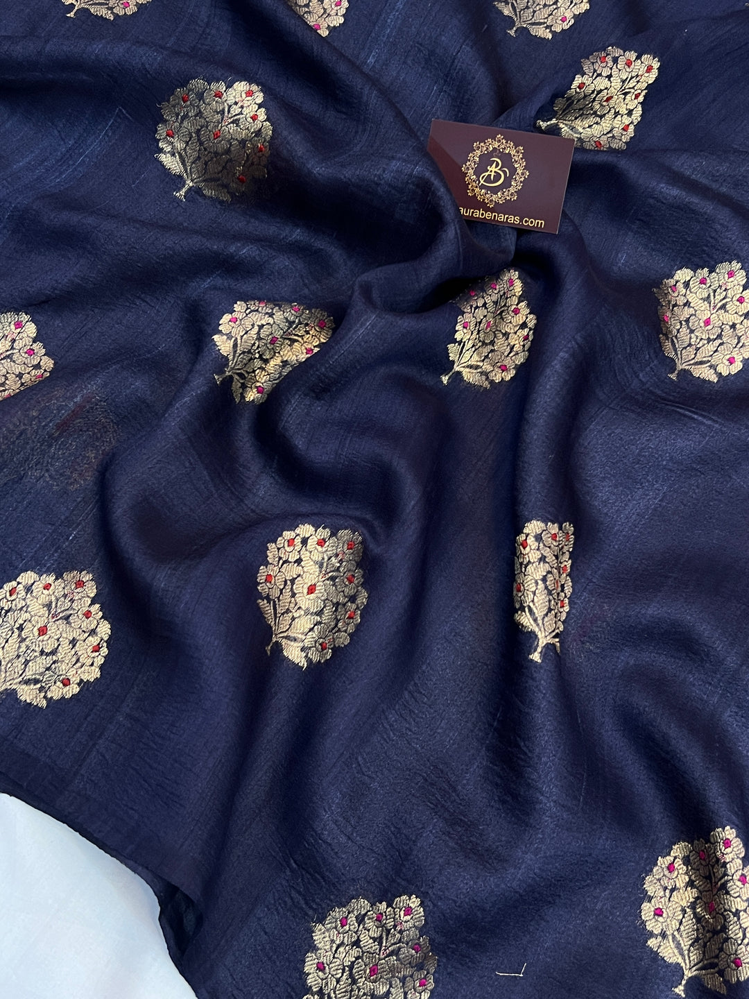 Navy Pure Tussar Silk Handloom Banarasi Saree