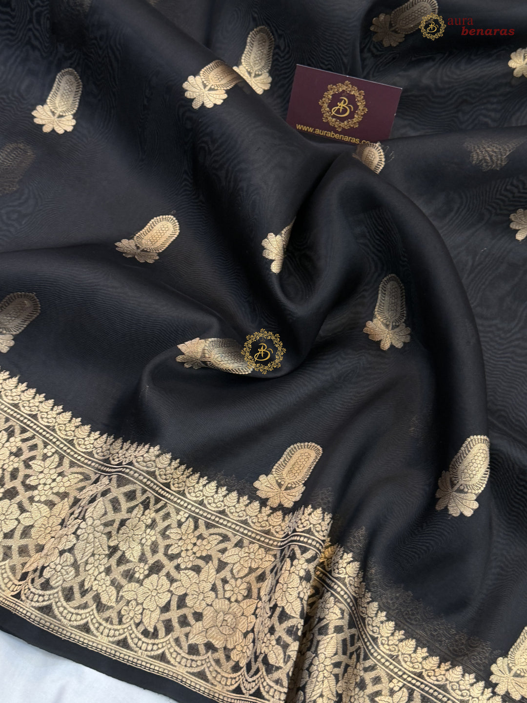 Black Pure Kora Silk Banarasi Saree AuraBenaras