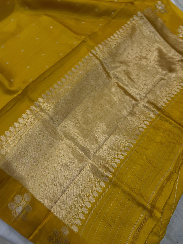 Mustard Yellow Pure Banarasi Handloom Silk Saree - Aura Benaras