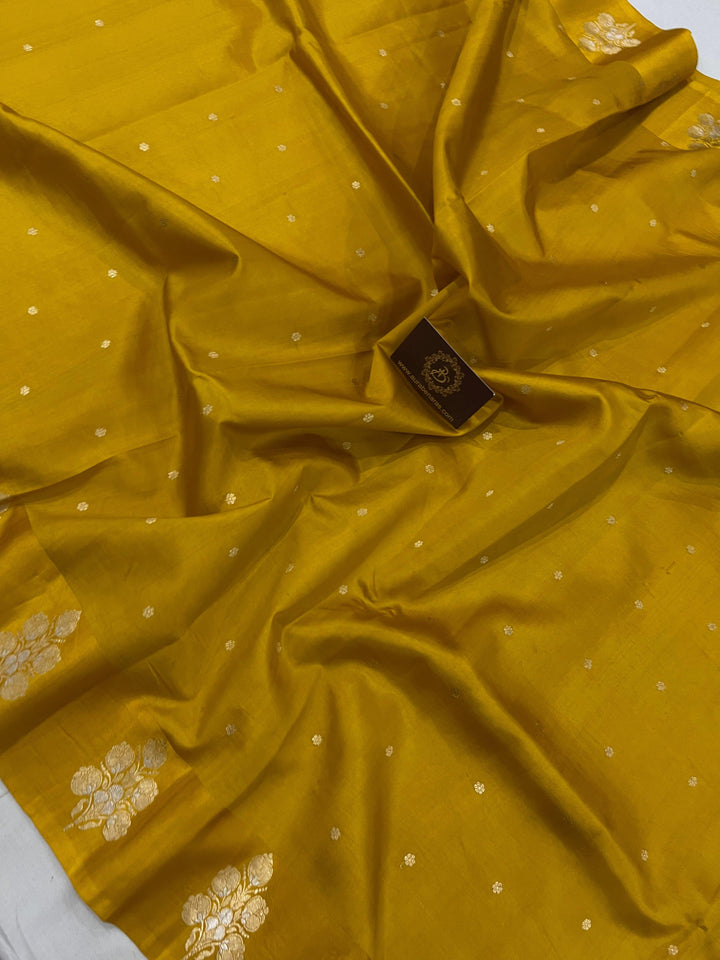 Mustard Yellow Pure Banarasi Handloom Silk Saree - Aura Benaras