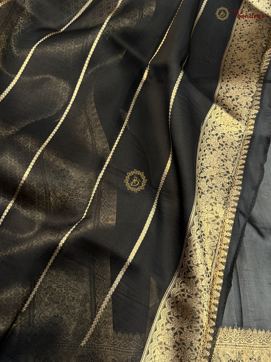 Black Pure Kora Silk Banarasi Saree AuraBenaras
