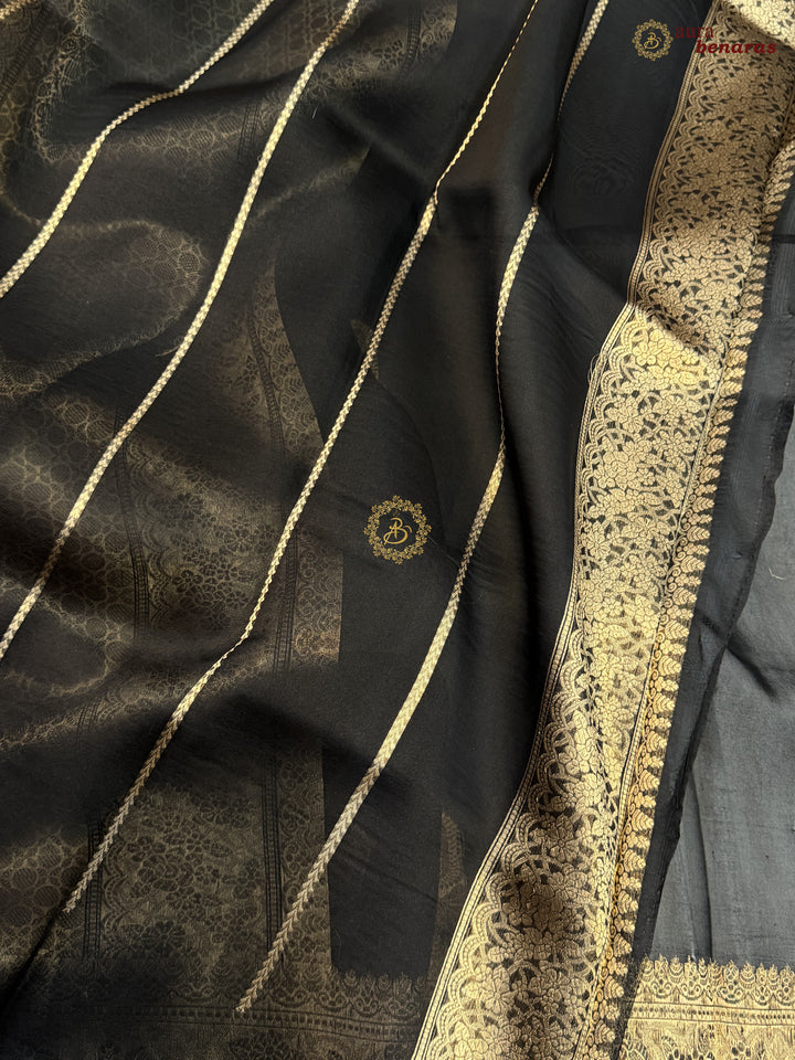 Black Pure Kora Silk Banarasi Saree AuraBenaras