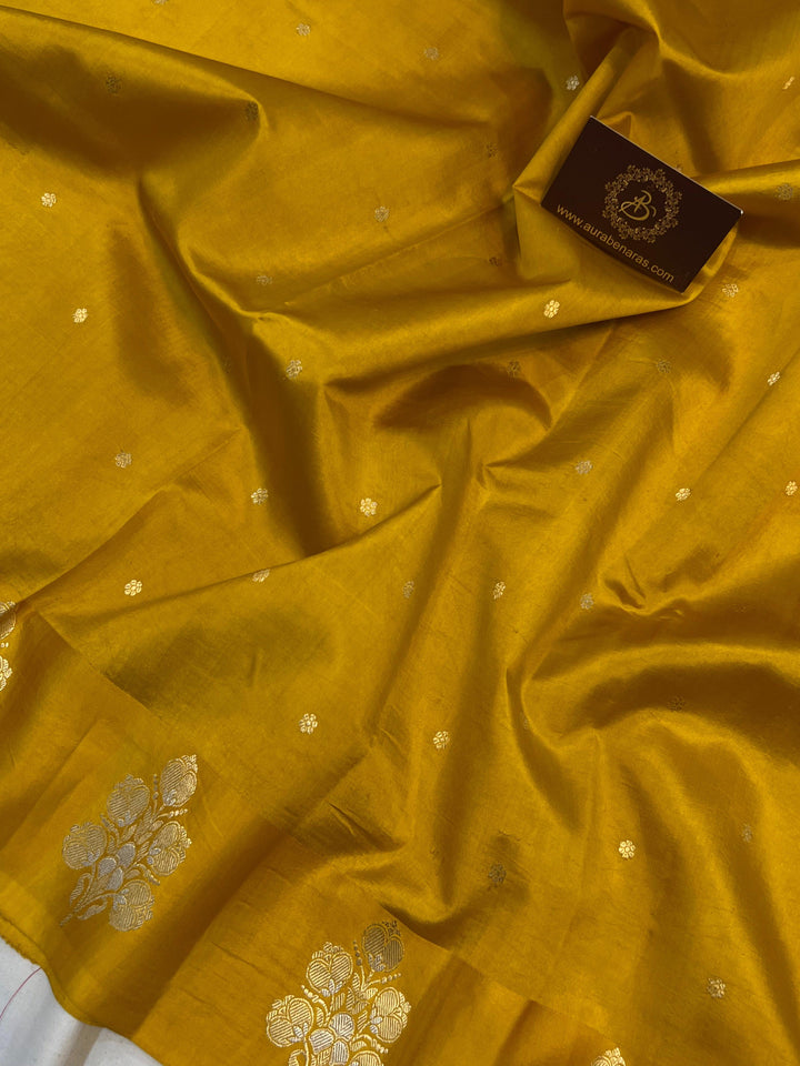 Mustard Yellow Pure Banarasi Handloom Silk Saree - Aura Benaras