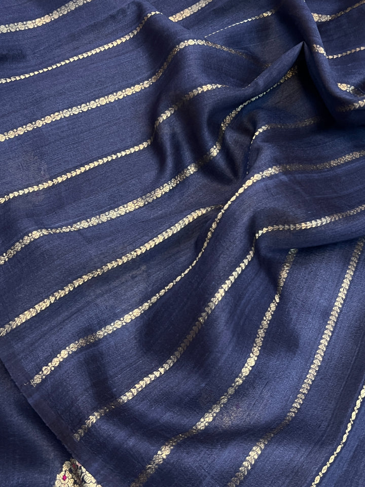 Navy Pure Tussar Silk Handloom Banarasi Saree