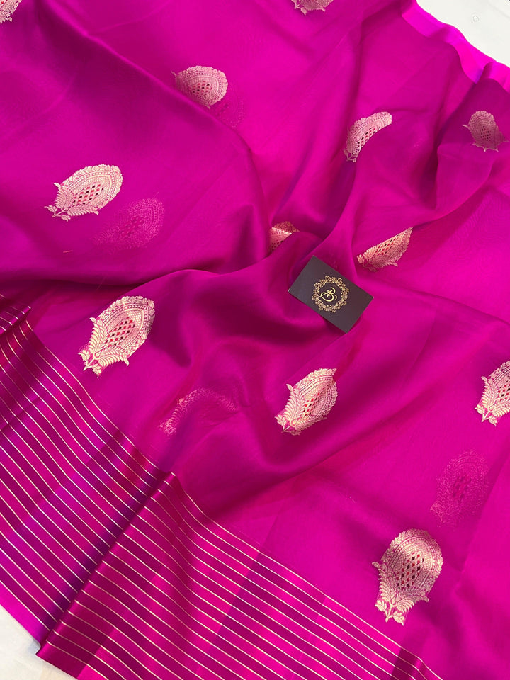 Rani Pink Pure Banarasi Handloom Silk Saree - Aura Benaras