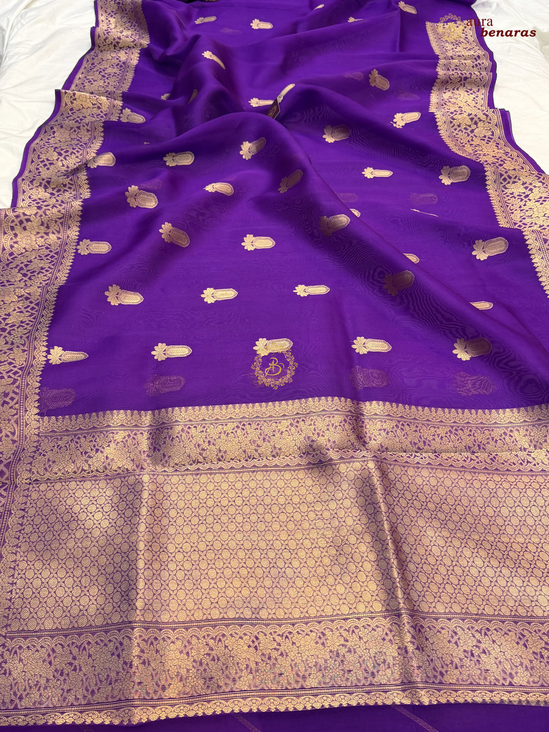 Purple Pure Kora Silk Banarasi Saree AuraBenaras