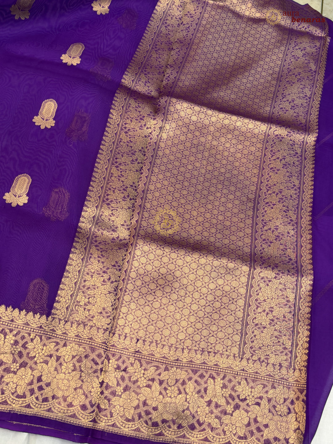 Purple Pure Kora Silk Banarasi Saree AuraBenaras