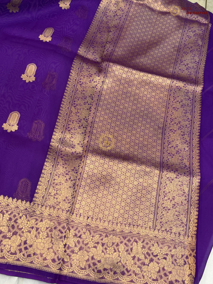 Purple Pure Kora Silk Banarasi Saree AuraBenaras