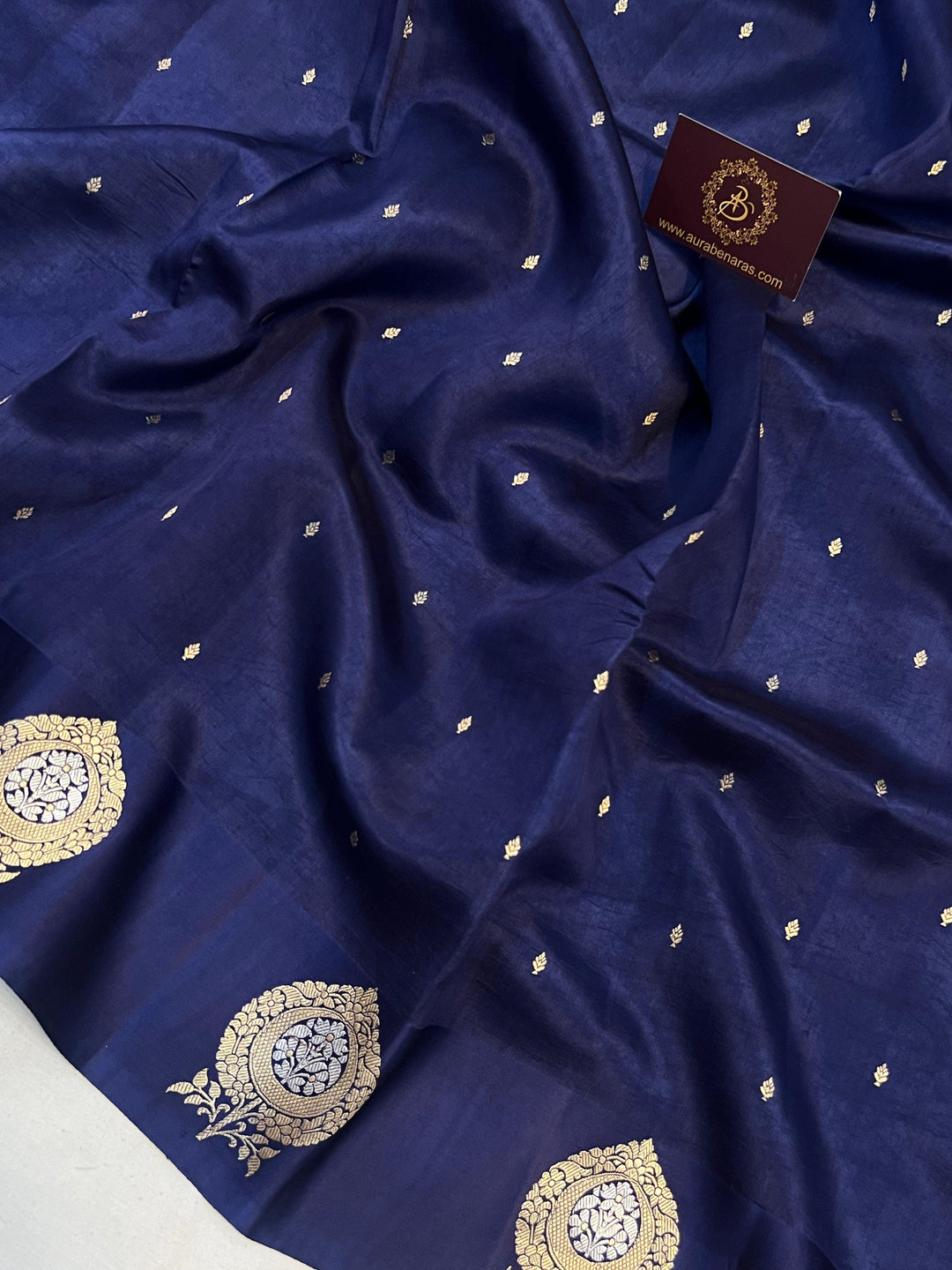 Navy Blue Pure Banarasi Handloom Silk Saree - Aura Benaras